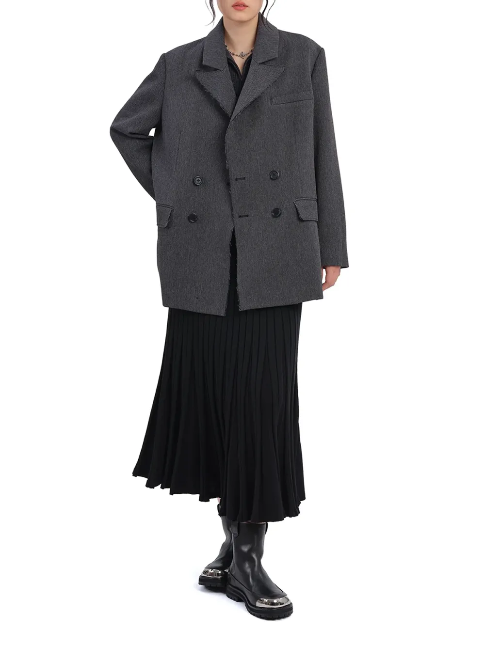 Pleated Ruffle Hem Long Midi Skirt