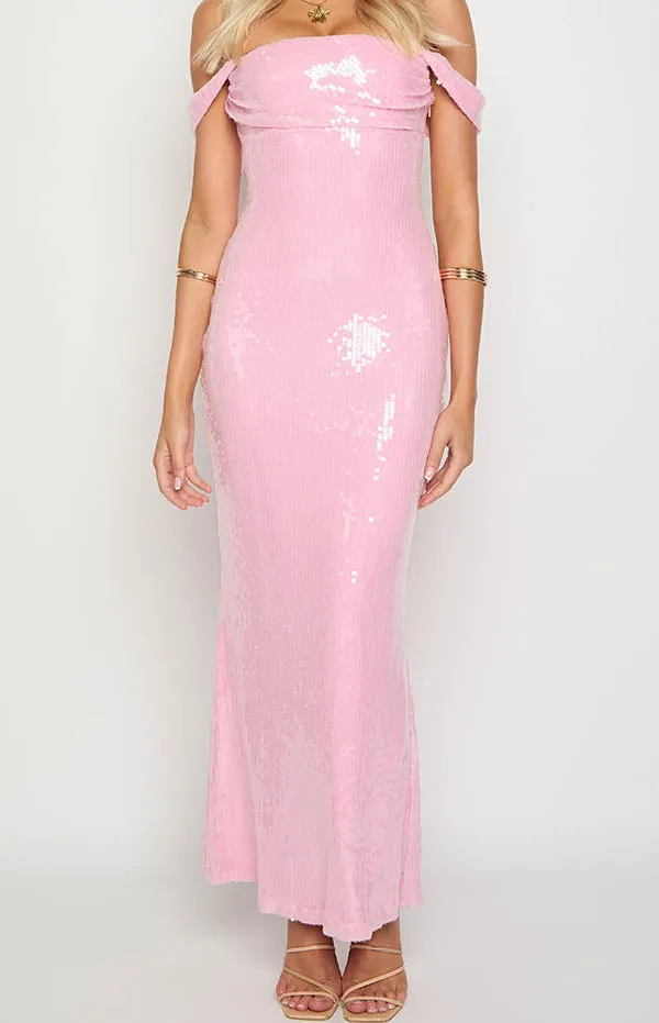 Off Shoulder Sequin Off Maxi Dress