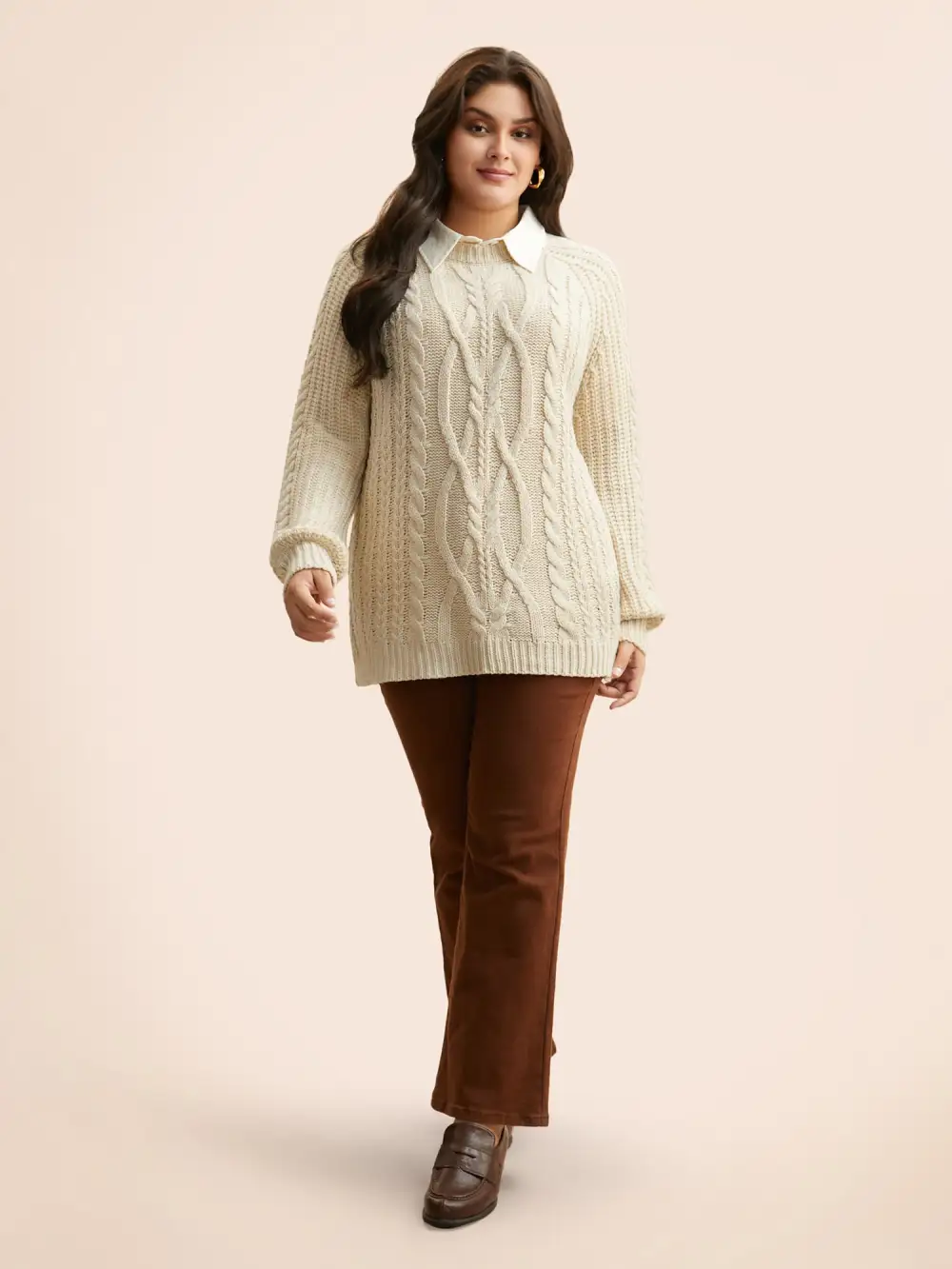 Solid Cable Knit Raglan Sleeve Pullover