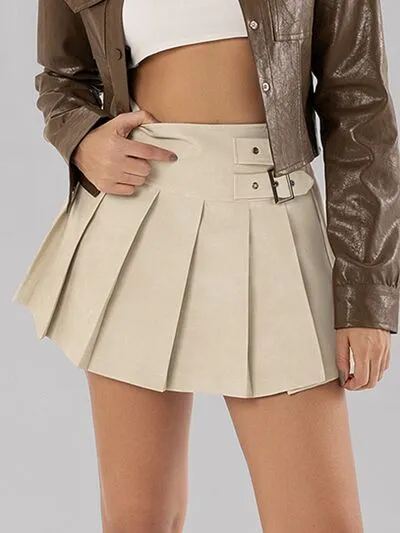 Buckle Pleated Mini Crazy Skirt