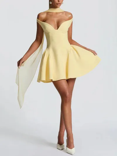 Low Cut Neck Halter Elegant Mini Dress
