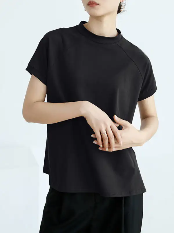 Casual Short Sleeve Relaxed Stand Collar T-Shirt