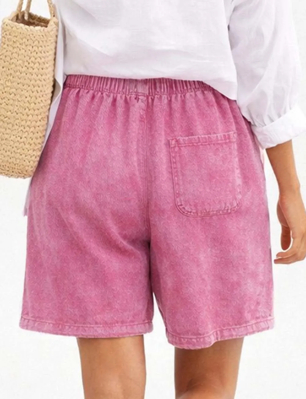 Vintage Washed Elastic Wide Leg Shorts