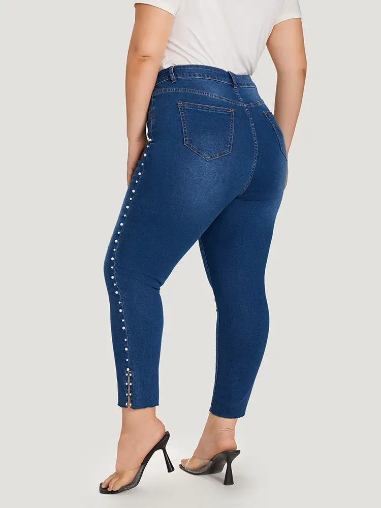 Beaded Split Side Pocket High Rise Jeans