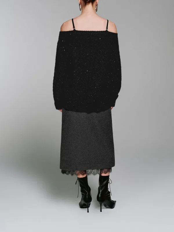 Lady's Off-The-Shoulder Sweater With Shiny Straps