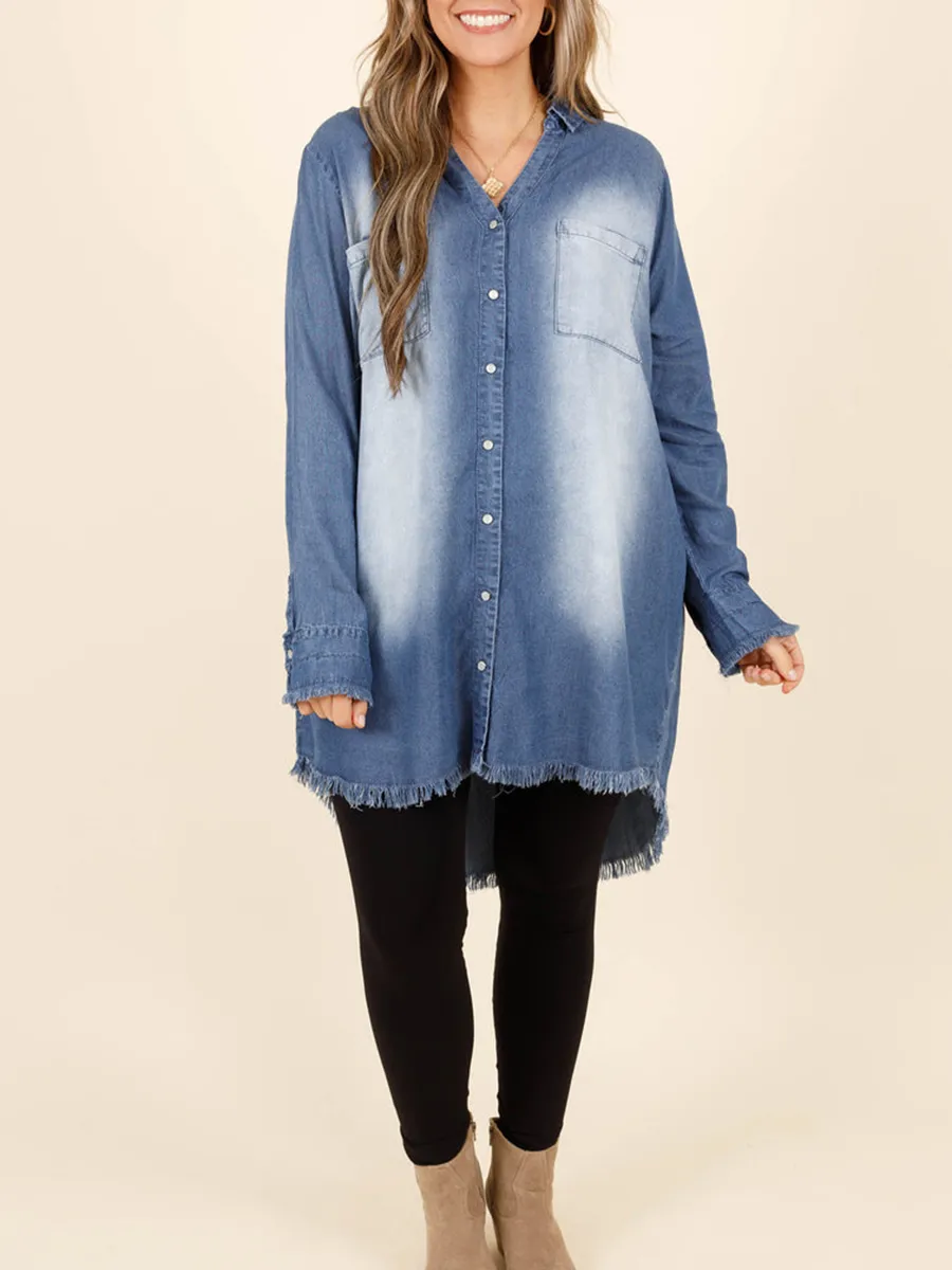 Tassel pocket washed denim shirt