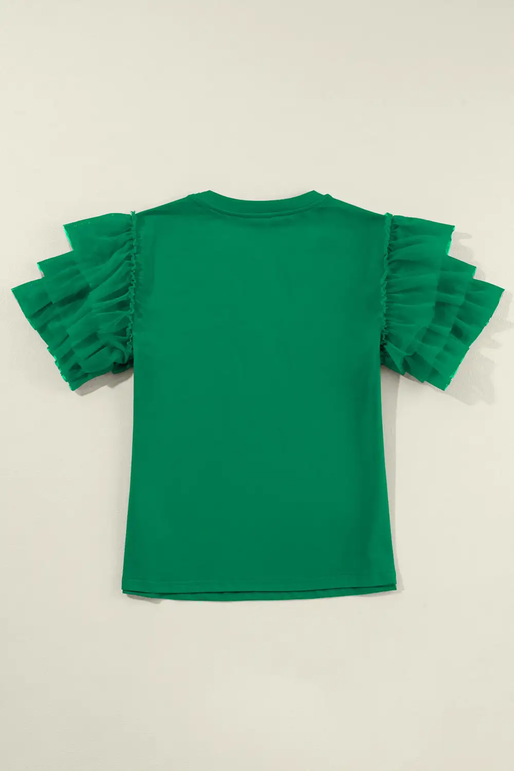 Dark Green Tulle Ruffle Sleeve Blouse