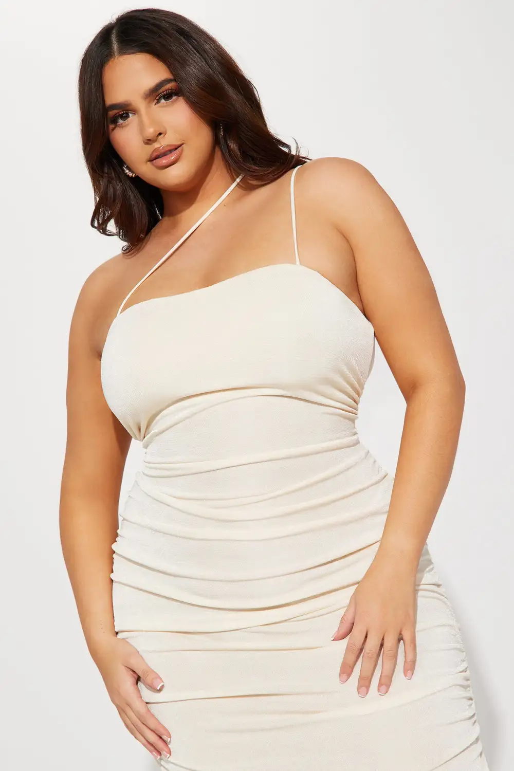 Pamela Ruched Midi Dress - Cream