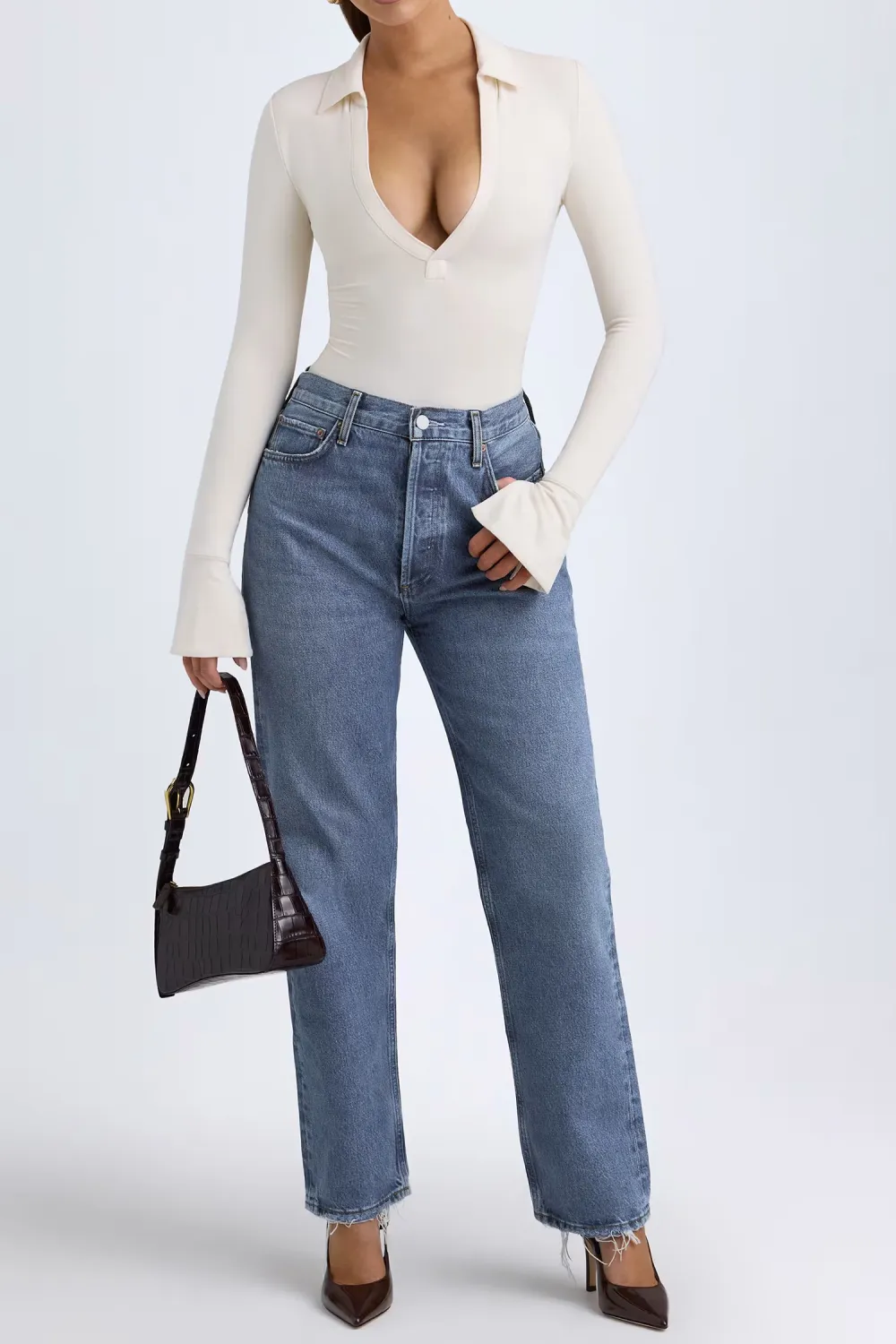 Sexy Deep V Slim Fit Women's Long Sleeve Bodysuit