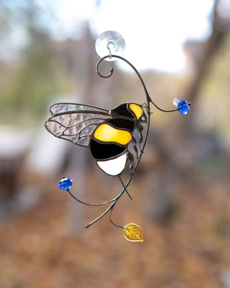 (Store Closing Sale) Bumble bee stained glass window hangings Mothers day gifts Honey bee decor Custom stained glass suncatcher