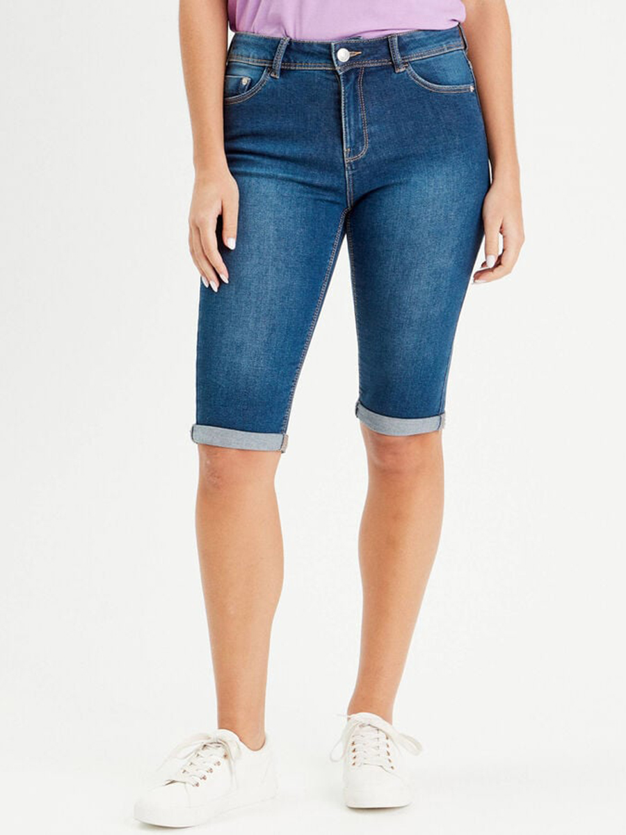 Bermuda slim en jean denim stone femme