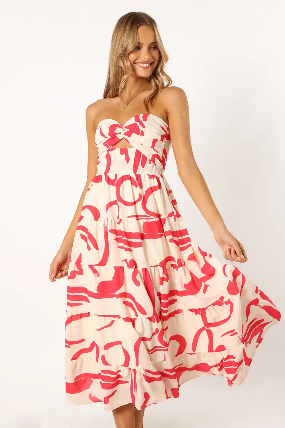 Sitara Strapless Midi Dress - White Red