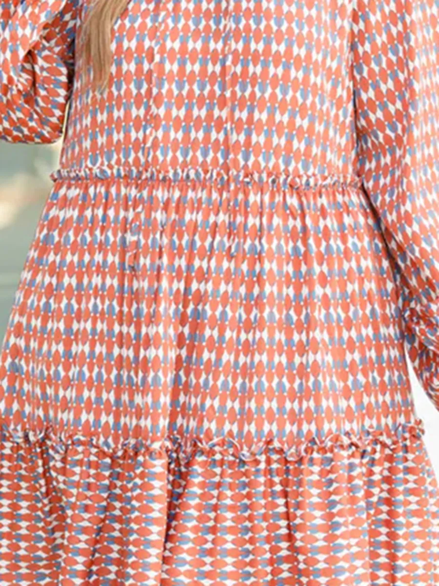 Contrast Geometric Printed Loose Fitting Dress