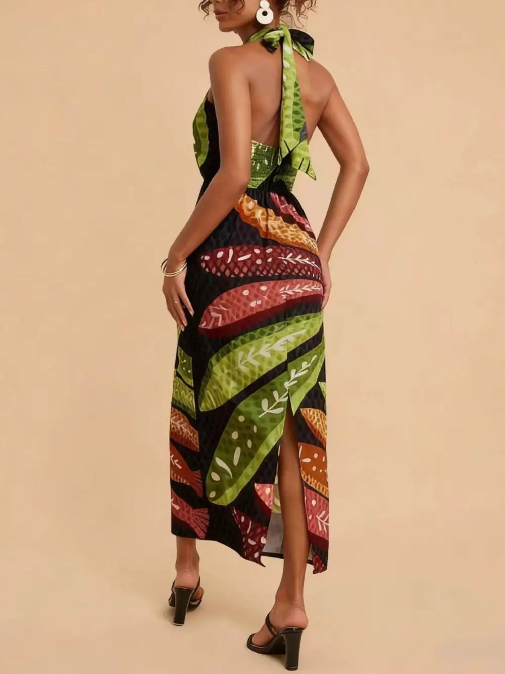 Gathered Detail Printed Midi Dress
