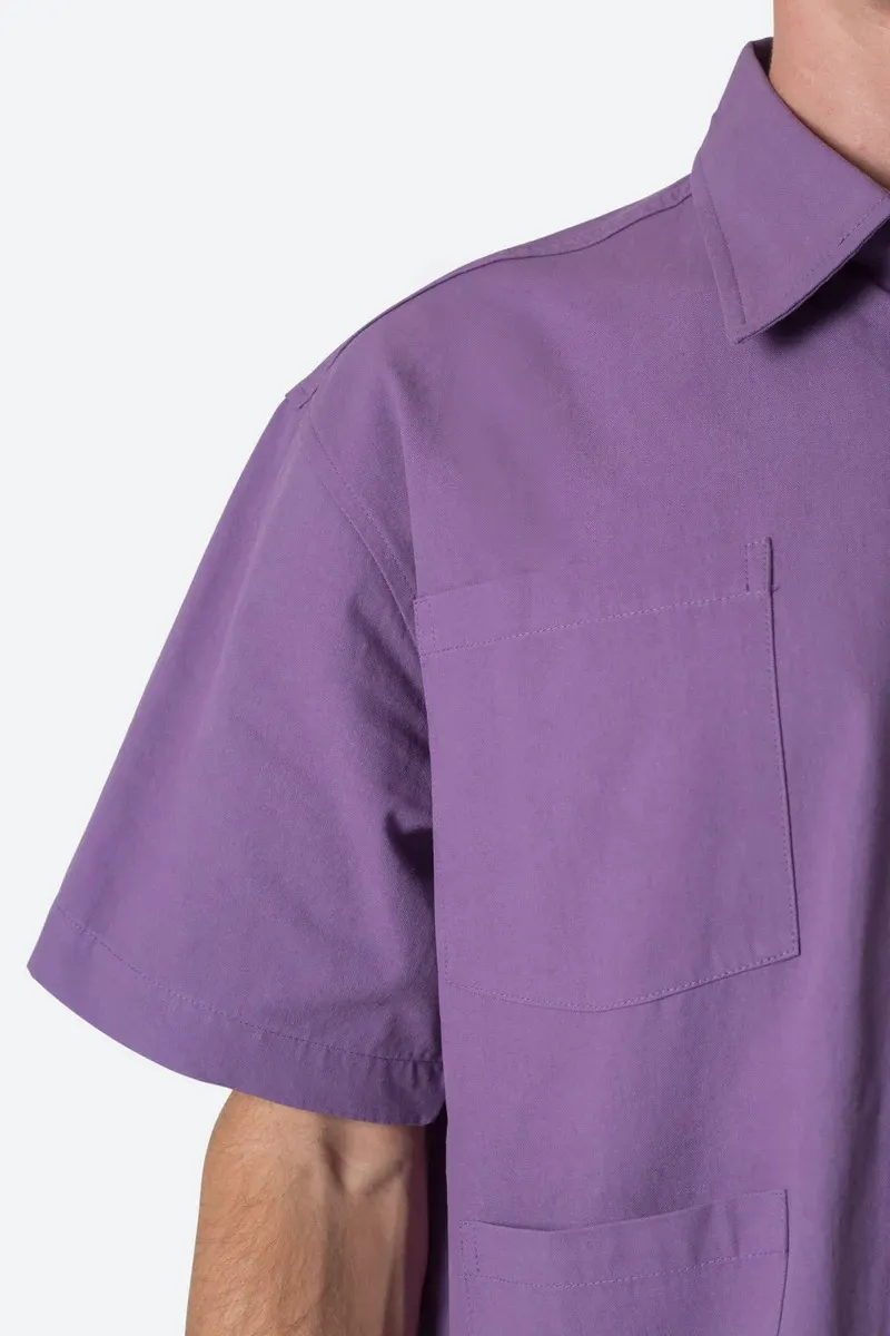 PURPLE COLLARED CARGO SHORT SLEEVE SHIRT