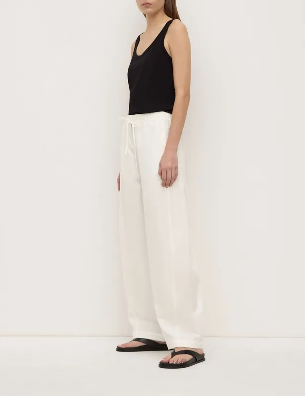 White Cotton Linen Barrel-Leg Pant