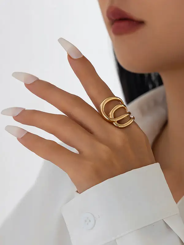 Asymmetric Geometric Polished Casual Ring