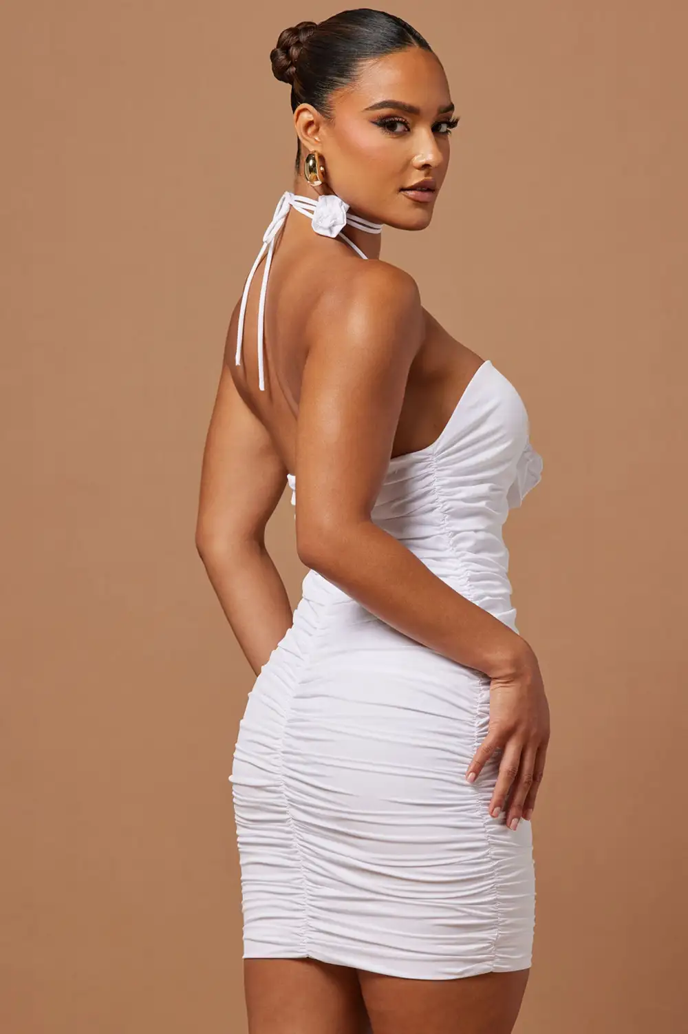Rayla Rose Ruched Mini Dress - White