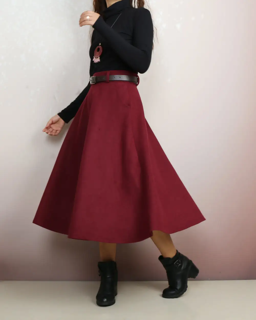 Relaxed Belted Wool Maxi Skirt