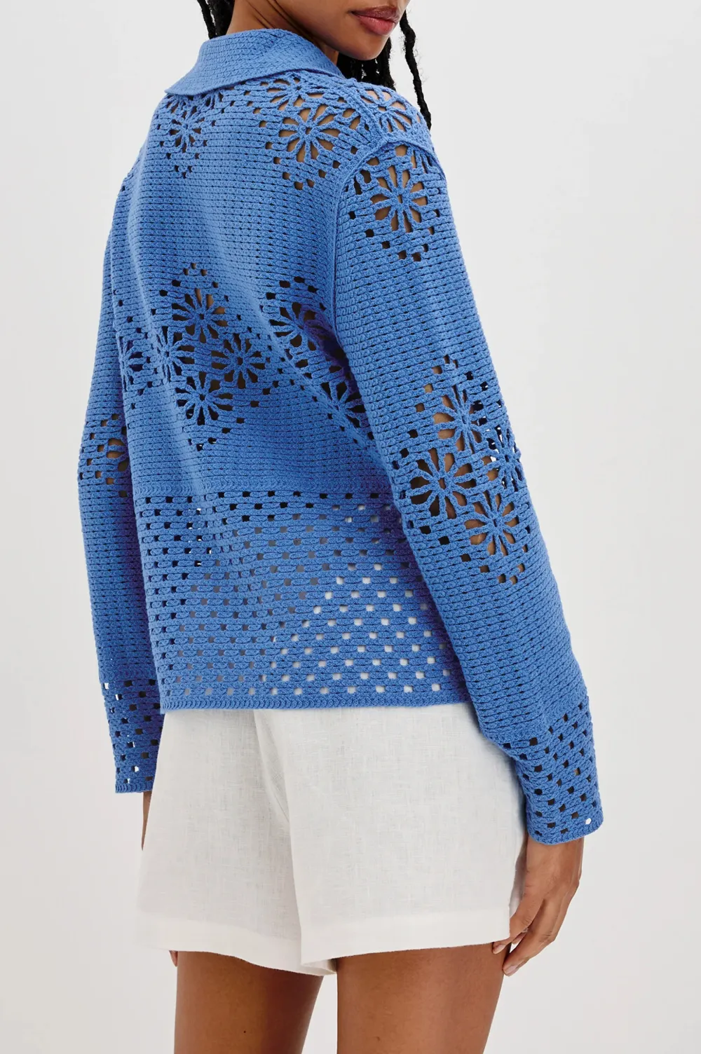 Open-Weave Mesh Knitted Crew-Neck Sweater