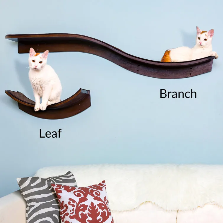 Lotus Leaf Cat Shelf - Wall-Mounted Wood Cat Furniture with Replaceable Carpet, Holds Up to 50 Lbs