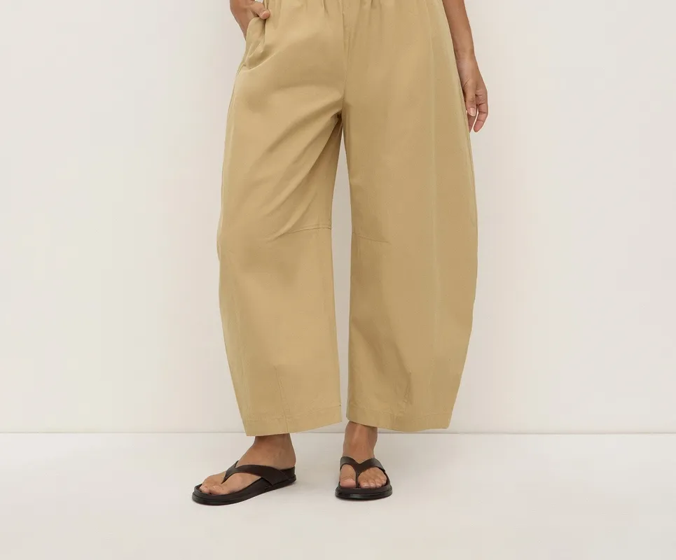 Tan Voluminous Cotton Barrel-Leg Pant