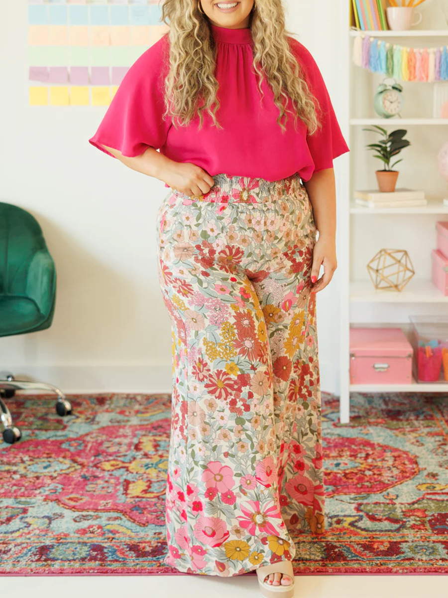 FLOWER PATTERN LOOSE WIDE LEG PANTS