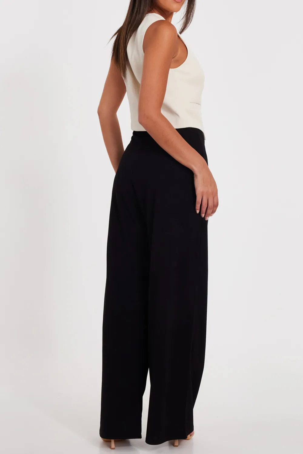 High-Rise Button-Detail Wide-Leg Women's Flared Trousers