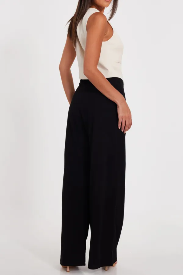 High-Rise Button-Detail Wide-Leg Women's Flared Trousers