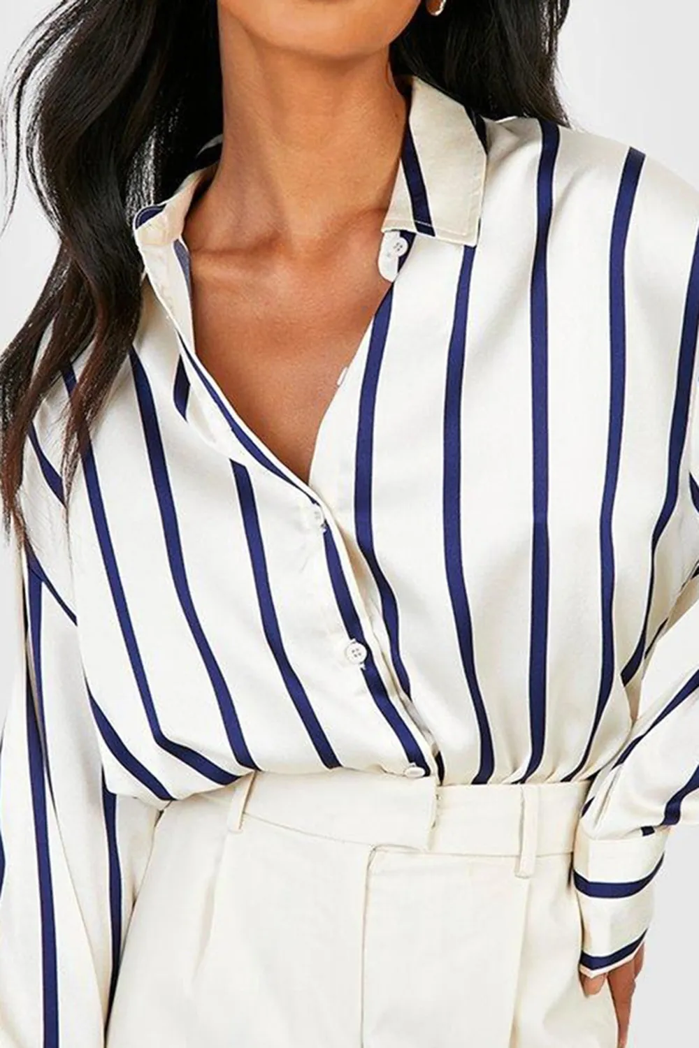 Women's Loose Pinstripe Satin Shirt