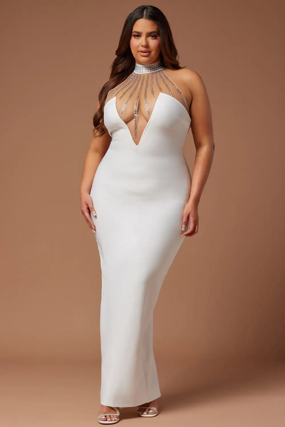 Lina Embellished Bandage Maxi Dress - White
