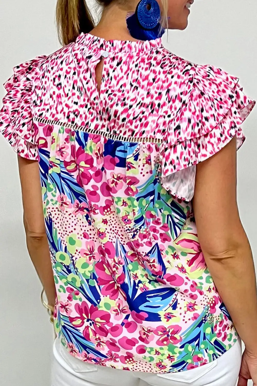 Everyday Floral Ruffled Cap Sleeve Blouse