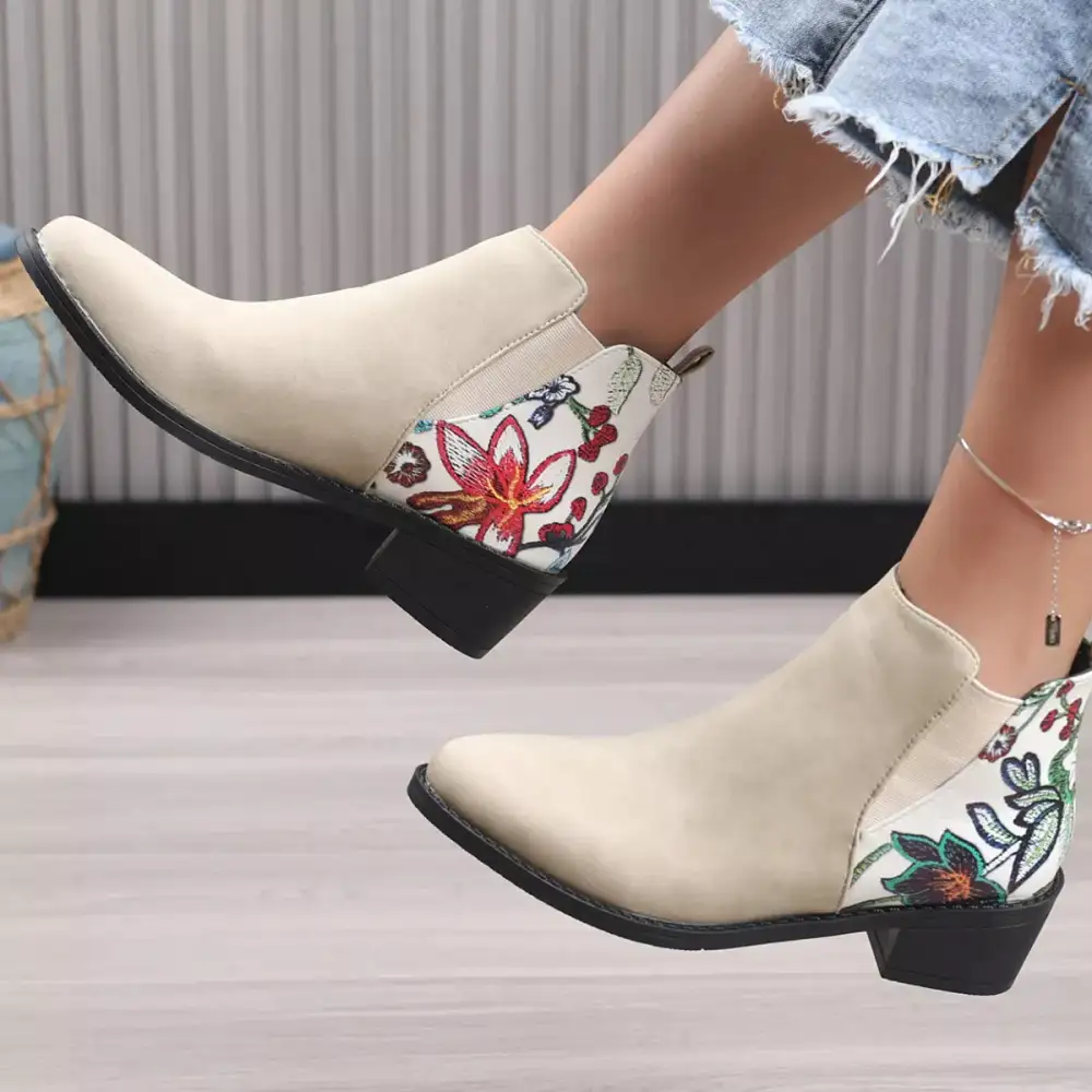 Pointed Toe Block Heel Ankle Boots