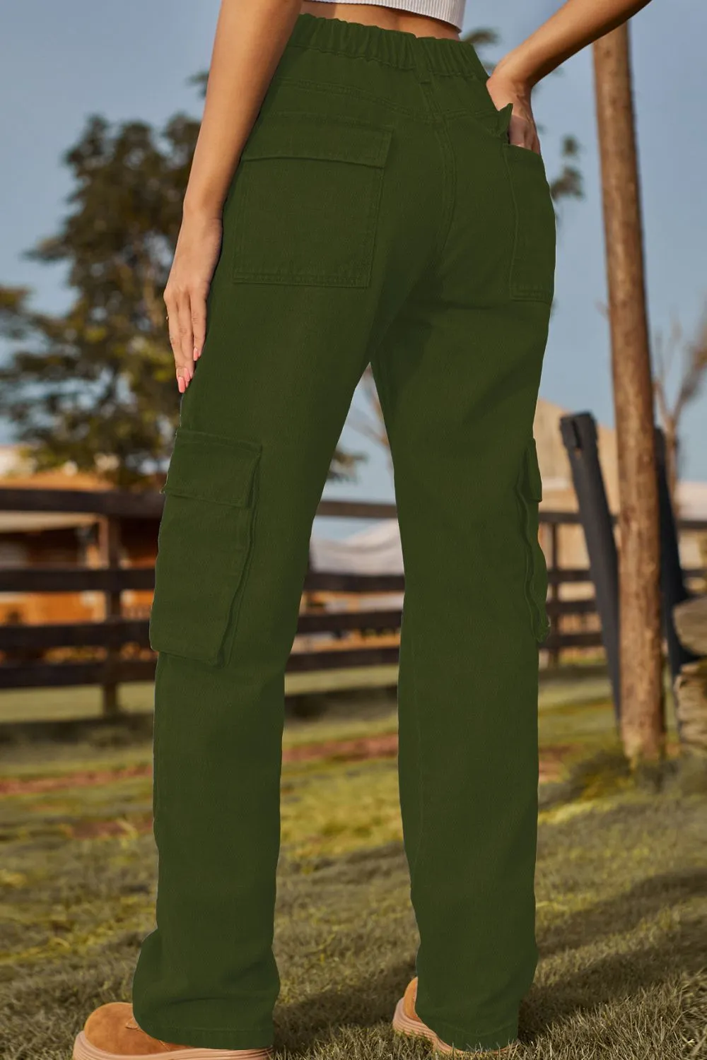 Loose Fit Long Pocket Detail Denim Jeans