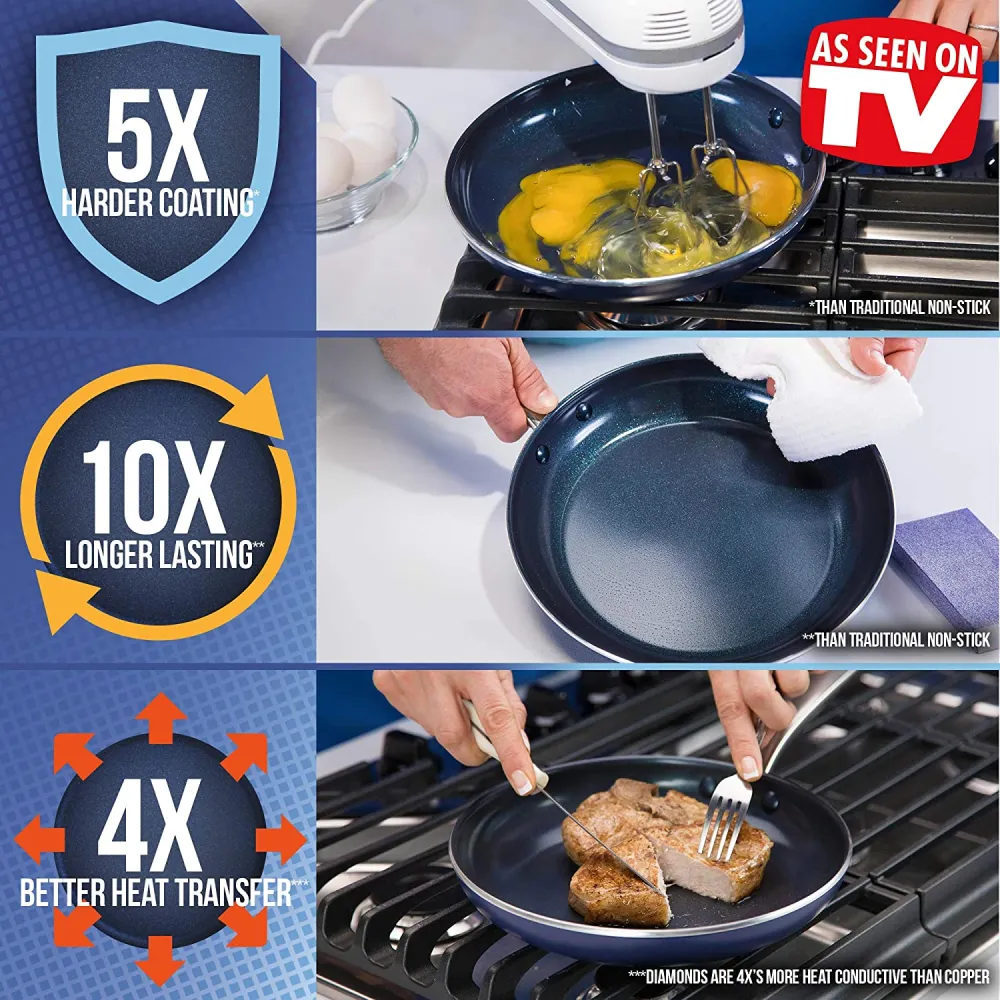 Diamond Cookware Diamond Infused Ceramic Nonstick 14 Piece Cookware Pots and Pans Set, PFAS-Free, Dishwasher Safe, Oven Safe, Blue