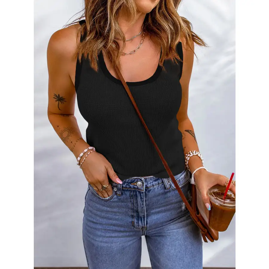 Waffle Knit Scoop Neck Tank