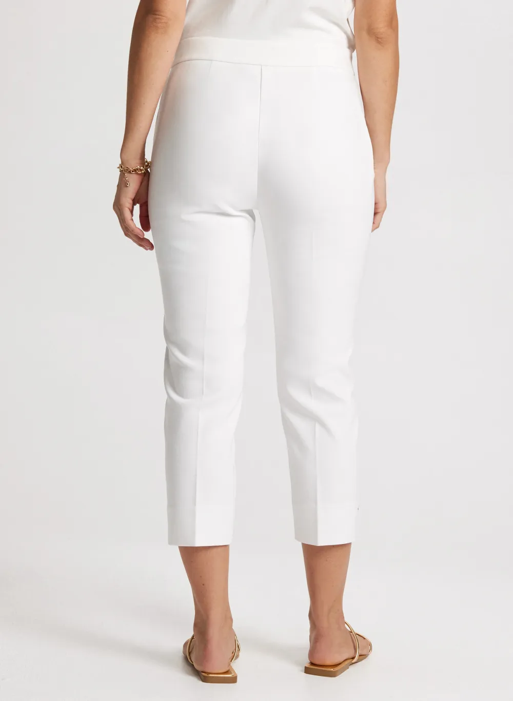White Straight-Leg Three-Quarter Pants