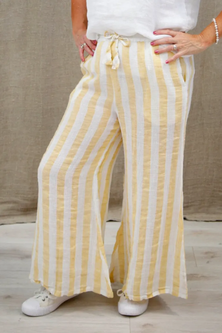 Alessa Wide Leg Pants Lemon Stripes