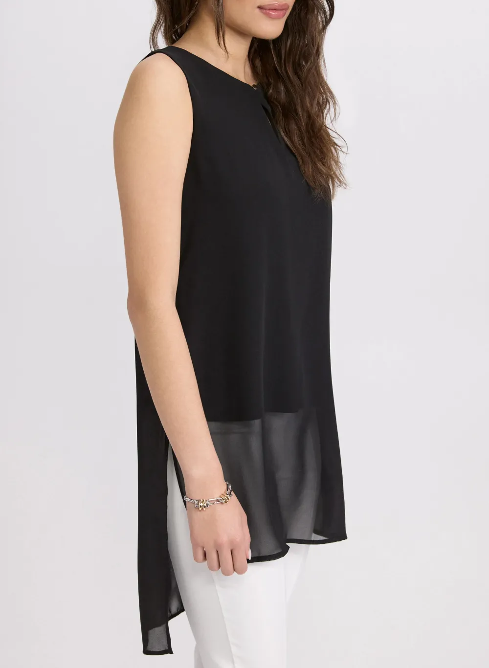 Asymmetric Black Chiffon Top