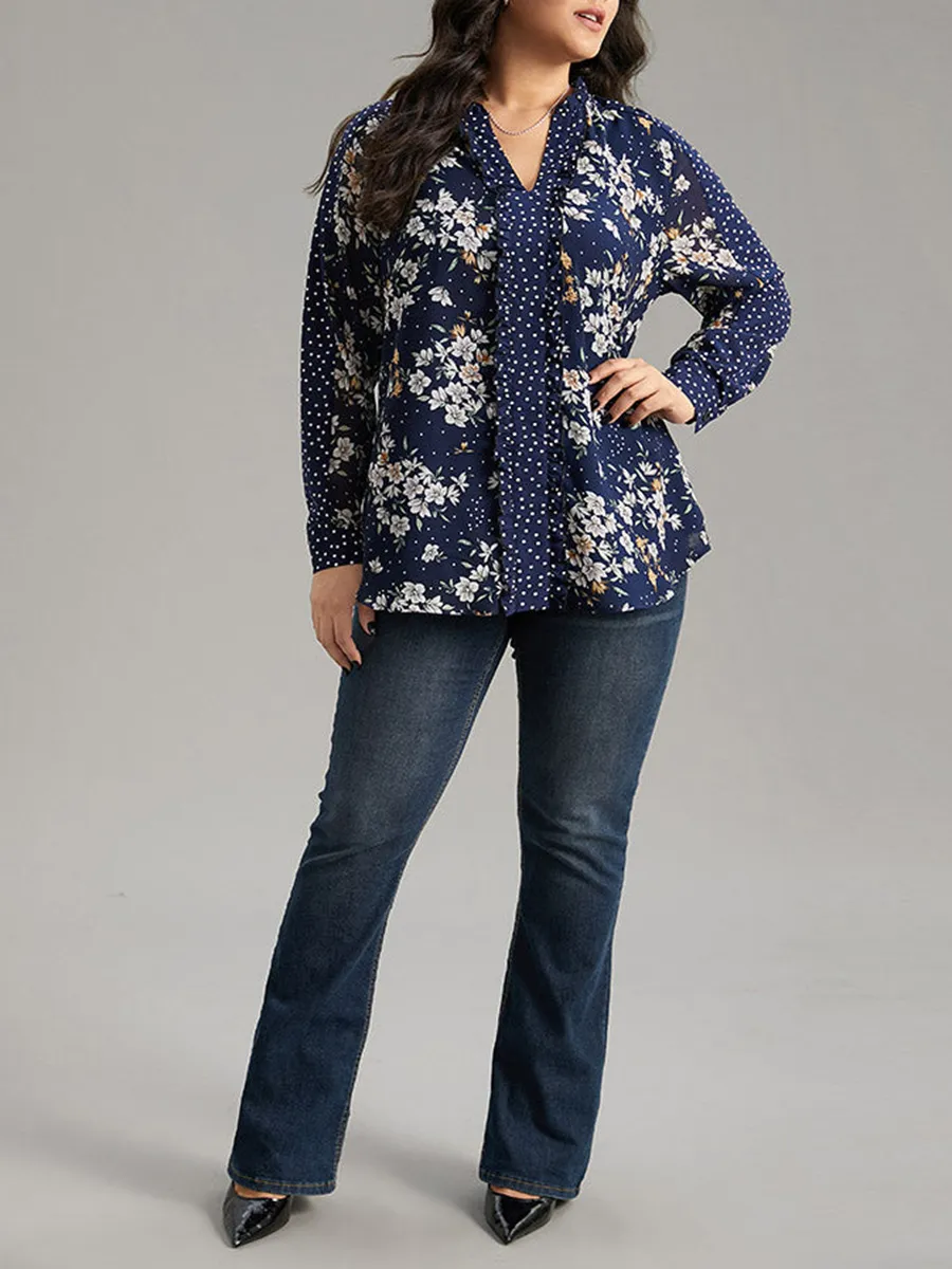 Elegant Senior Floral Long-Sleeved Shirt