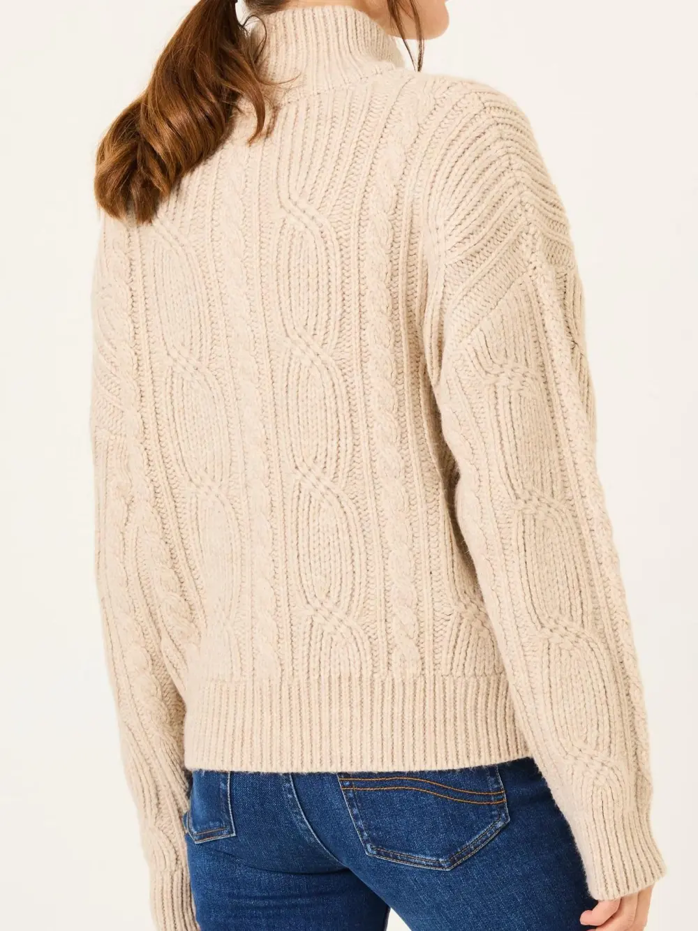 Natural Cable Knitted Zip Through Cardigan