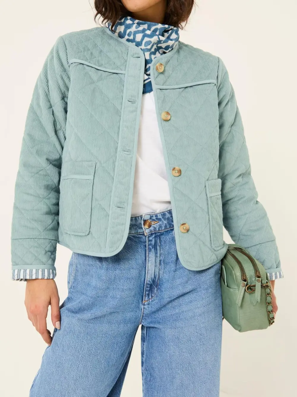 Maeve Light Blue Cord Quilted Jacket