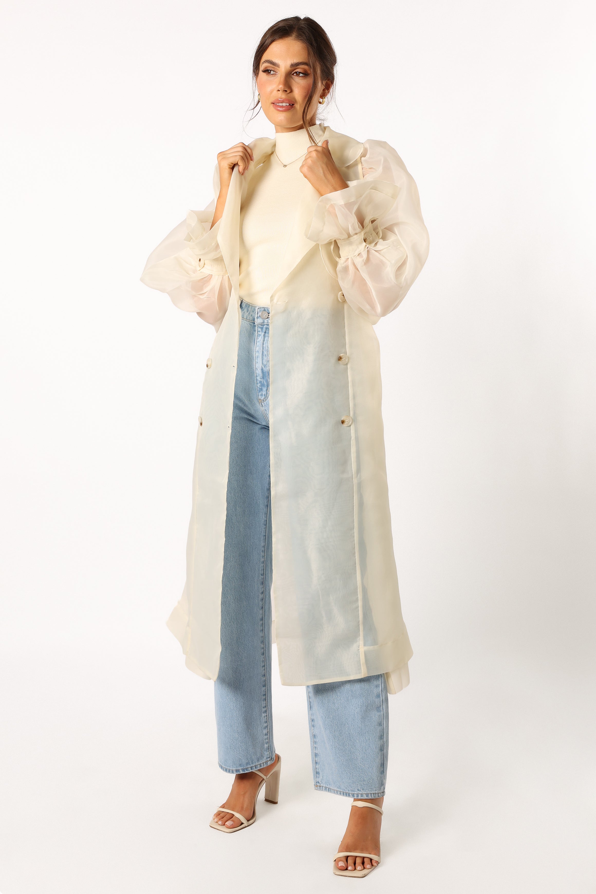 Braelynn Sheer Trench Coat - Cream