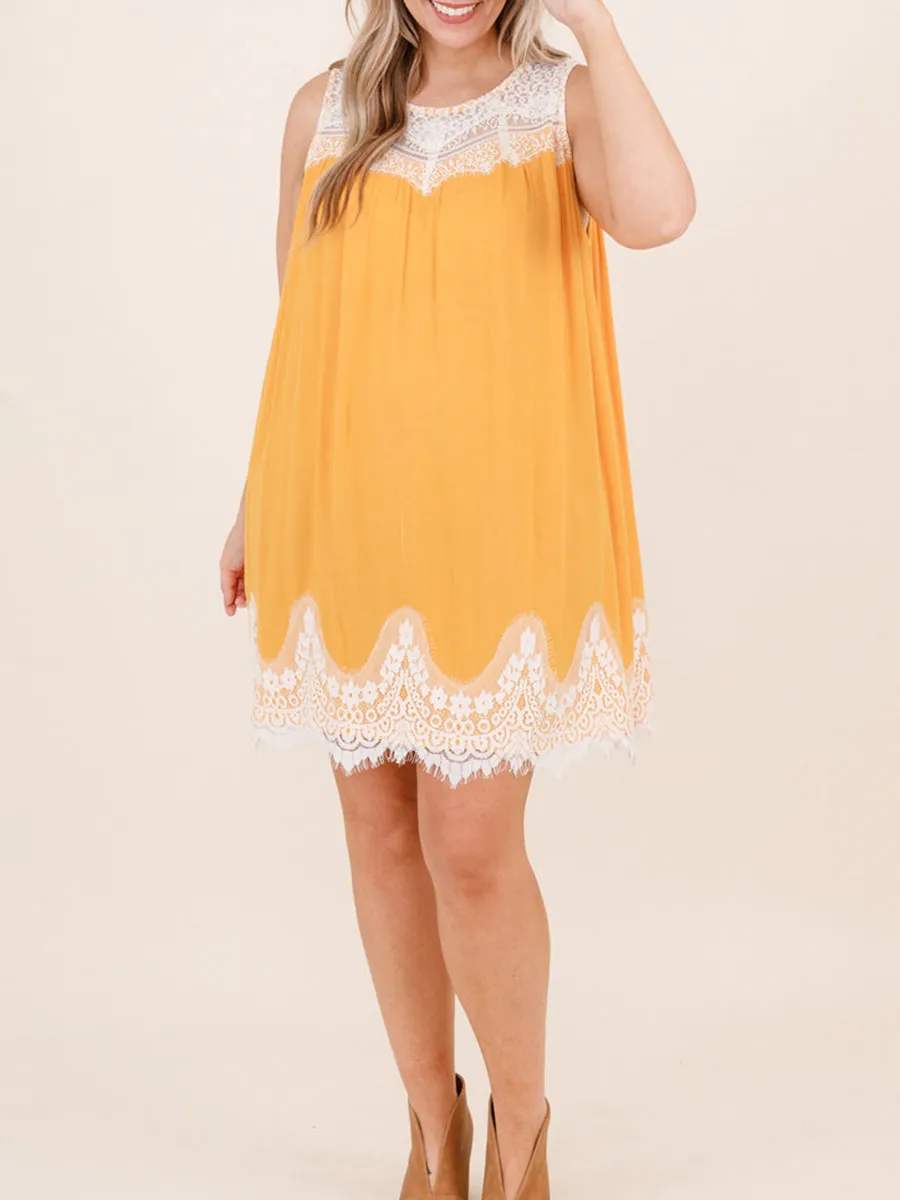 Yellow patchwork lace fabric dress