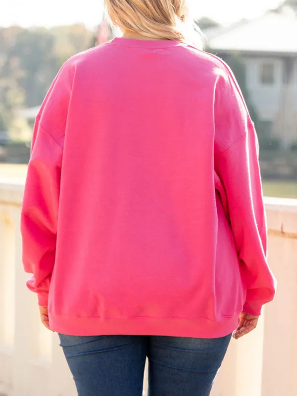 Letter Pattern Rose Red Loose Hoodie