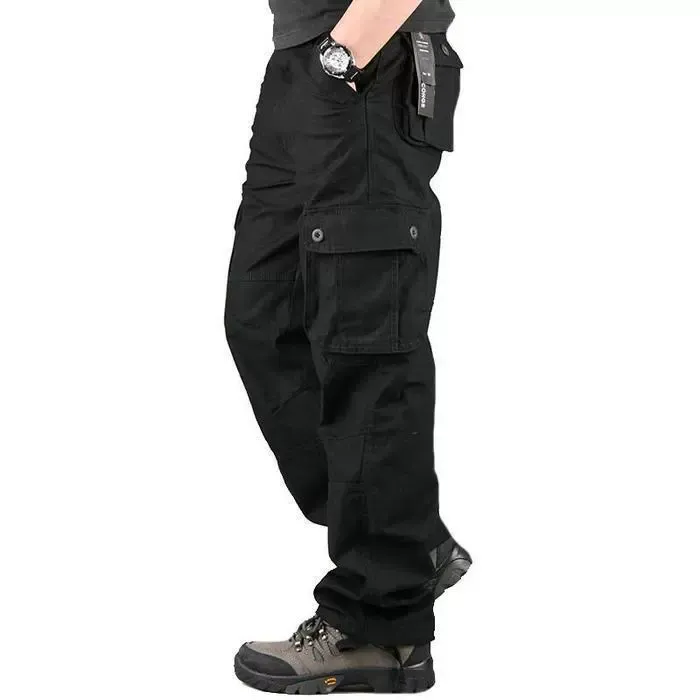 Men’s Cargo Pants - Khaki, Dark Gray & Black, Casual Basic, Mid Waist, Plain, Polyester, Multi-Pocket, Loose Fit, Durable, Long Pants for Daily Outings