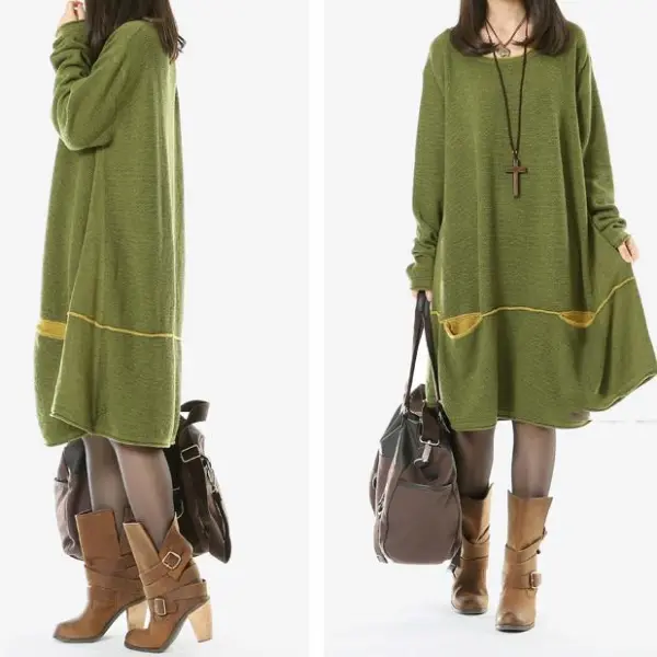 Green Sweaters Plus Size Knit Dresses