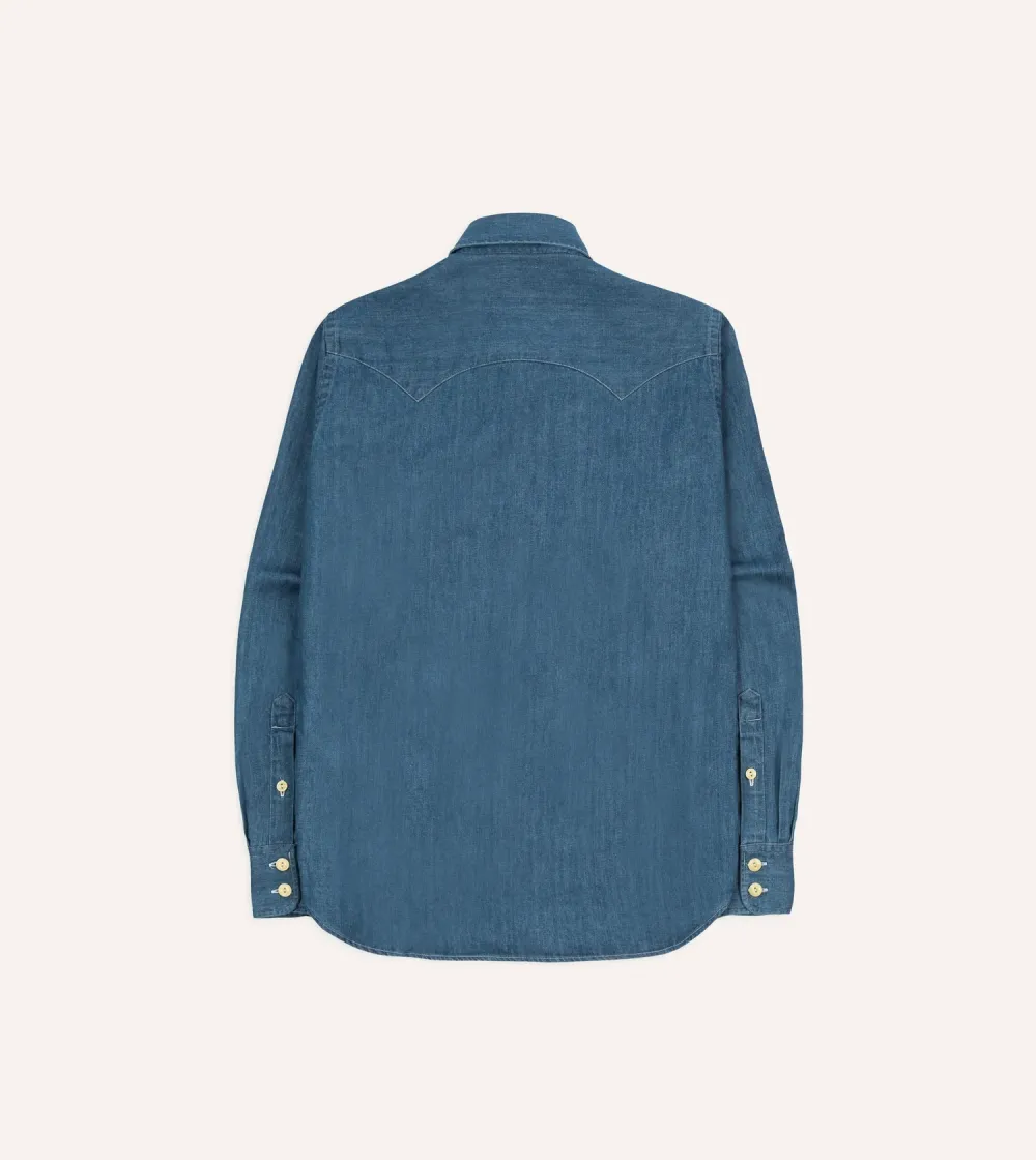 Stone Wash Denim Two-Pocket Western Shirt Casual Style