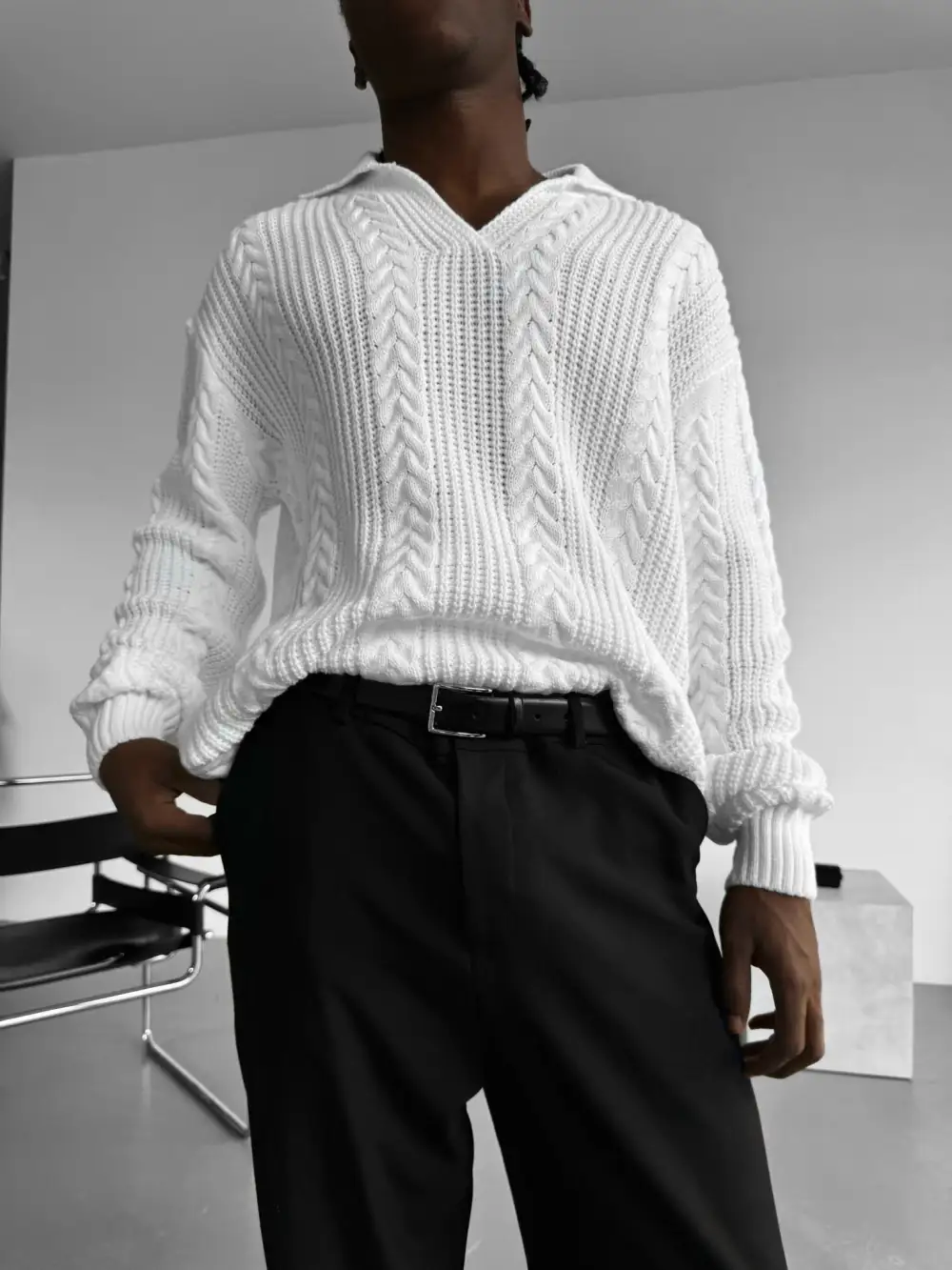 Streetwear Relaxed Polo Collar Sweater