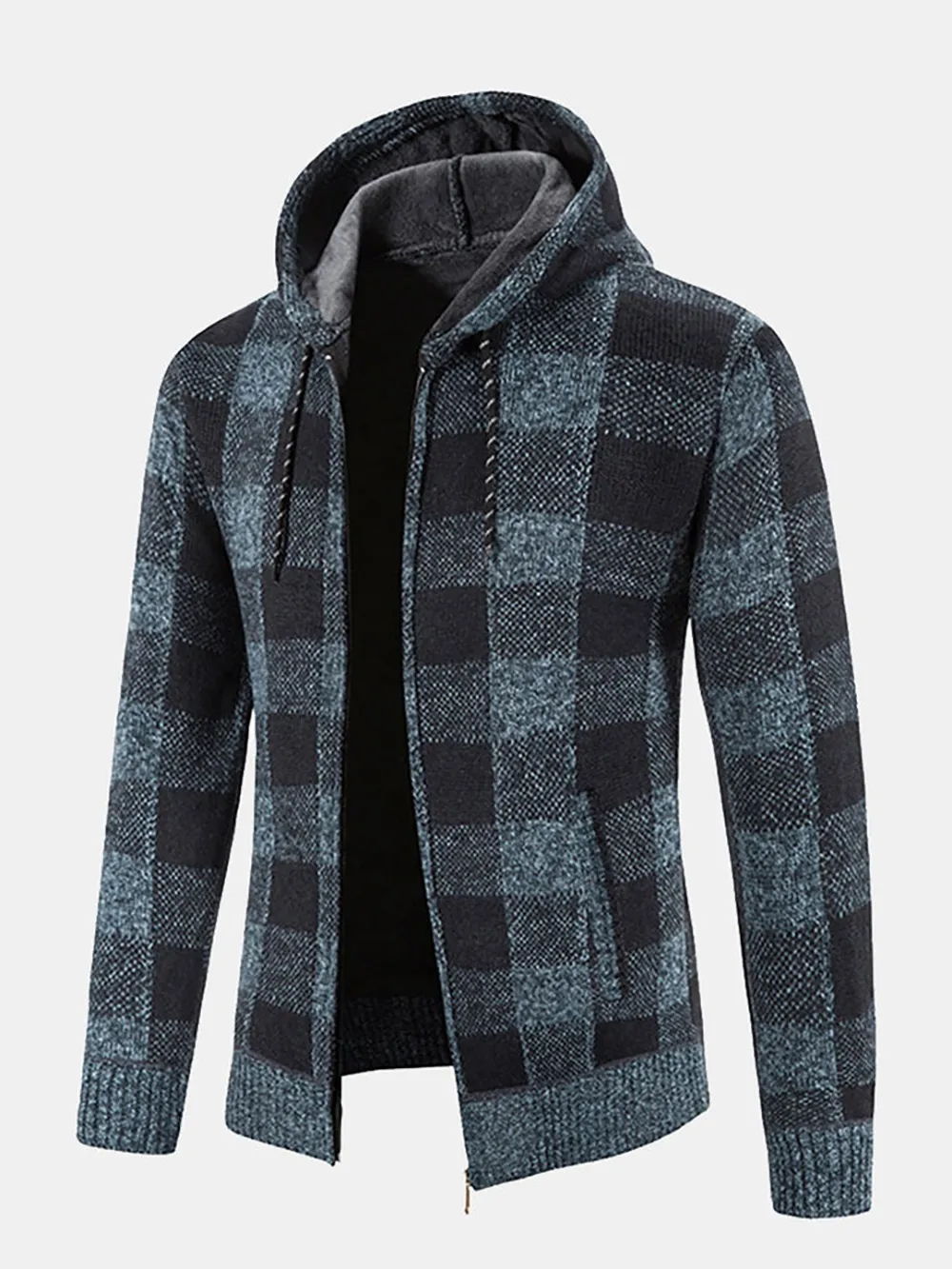 Plaid Zip Up Hooded Cardigan